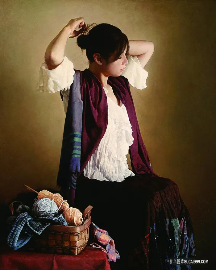 绑头发的女士艺术插画