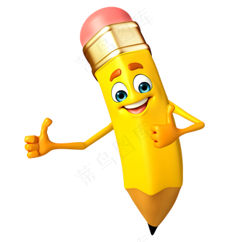 点赞卡通大拇指手黄色可爱铅笔