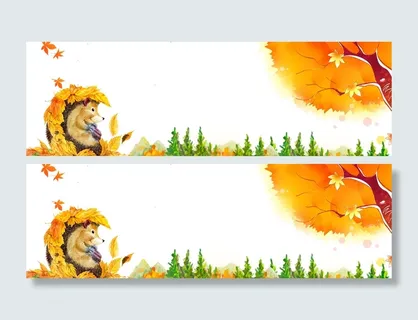 小刺猬与枫叶秋天横幅PSD素材
