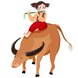 清明清明节卡通牧童吹笛