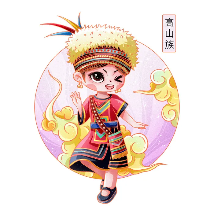 国潮Q版56个少数民族人物卡通形象服饰插画民族风服饰元素PSD素材psd模版下载