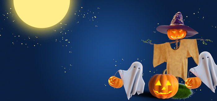 狂欢南瓜万圣节蓝色背景