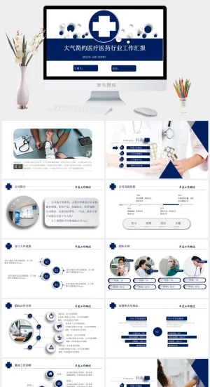 大气简约医疗医药行业工作汇报PPT模板预览图
