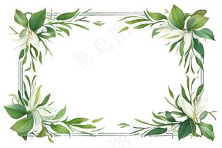 绿叶边框水彩插画卡通免抠