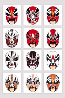 中国传统艺术国粹京剧戏曲川剧人物脸谱扁平化图案AI矢量设计素材