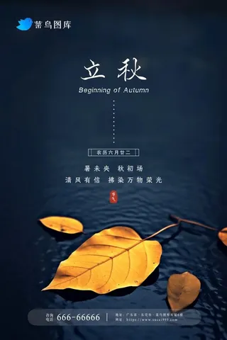 立秋秋叶路面蓝色意境故事节气海报