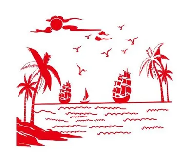 矢量沙滩帆船不干胶