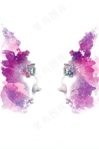 唯美渐变色人物剪影双重曝光高清图片