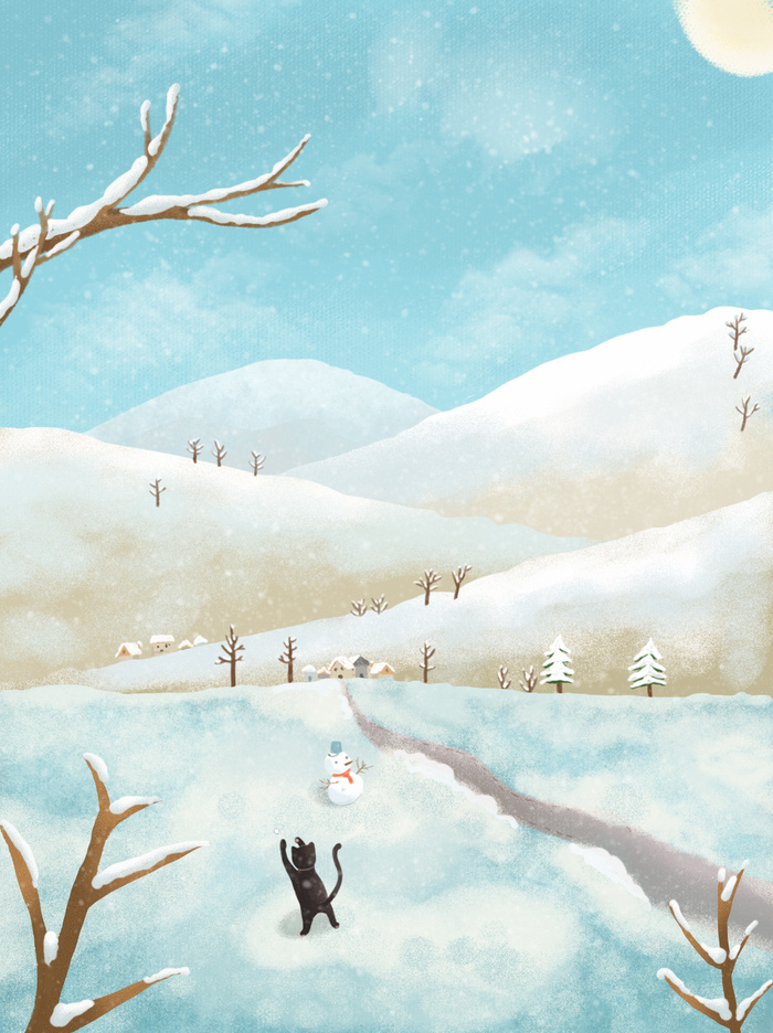 唯美小清新雪花冬天背景素材