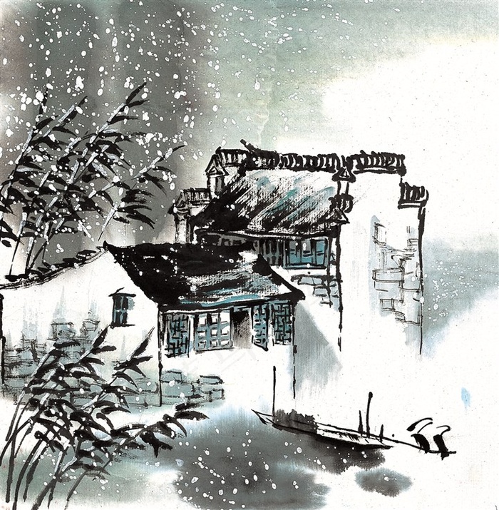 江南水乡之冬绘画jpg素材