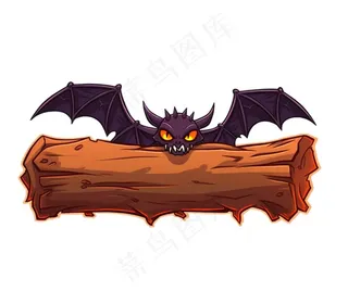 万圣节标题框蝙蝠木板插画免抠