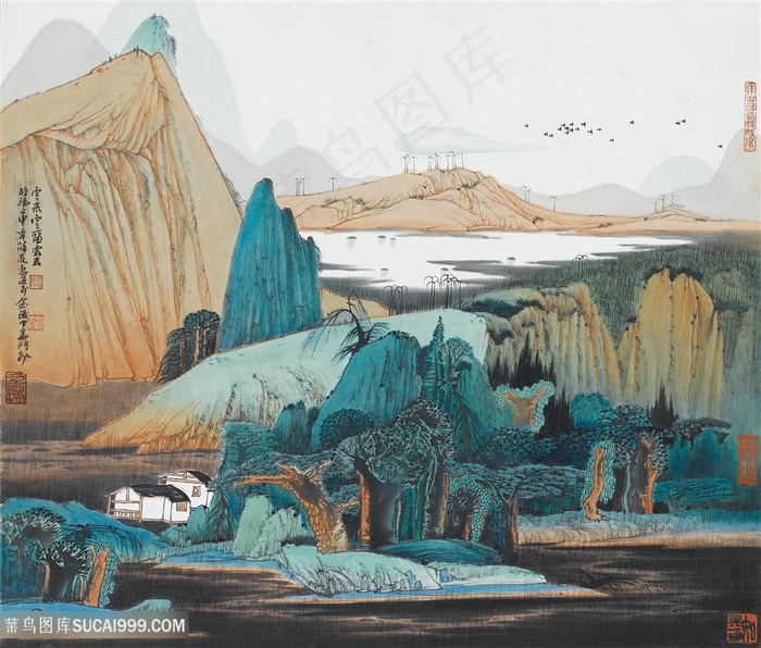 薛亮水墨画巍峨山脉中式艺术挂画