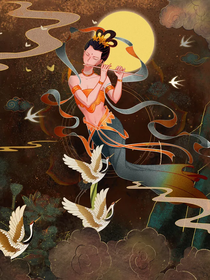 复古中国风国潮神话人物敦煌插画仙女手绘海报背景PSD设计素材psd模版下载