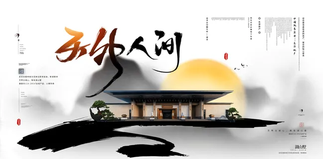 中国风水墨房地产海报psd模板