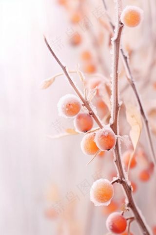 清爽冰霜果实橙色背景