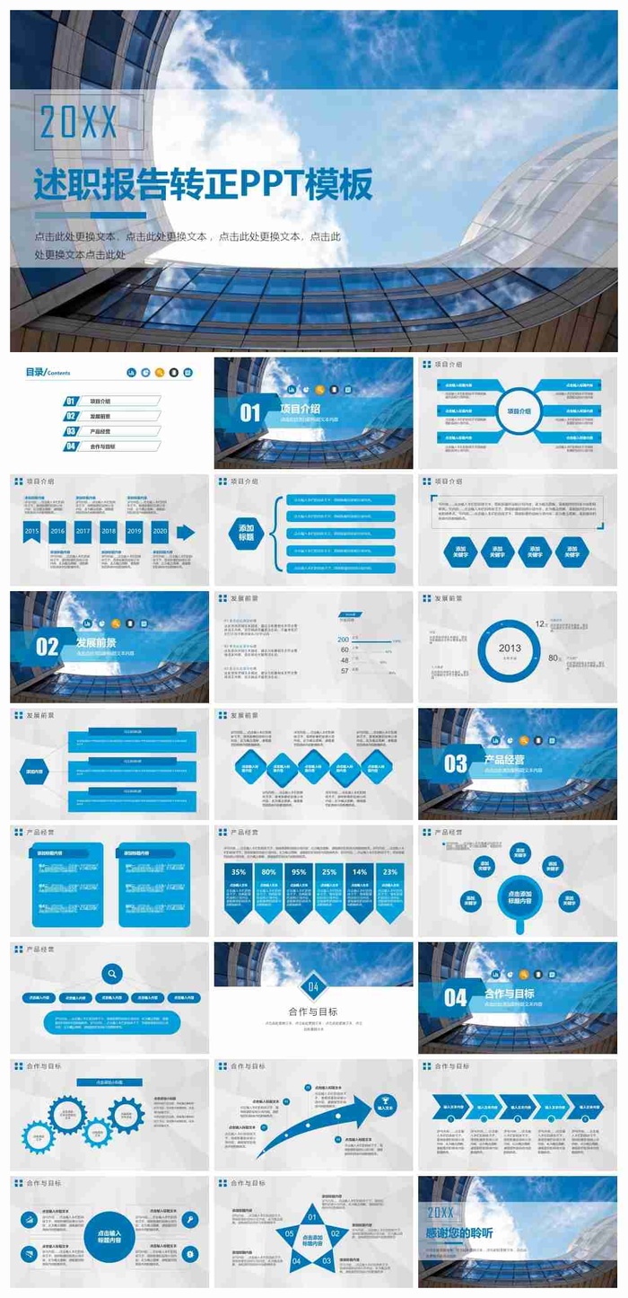 蓝色商务述职报告转正PPT模板