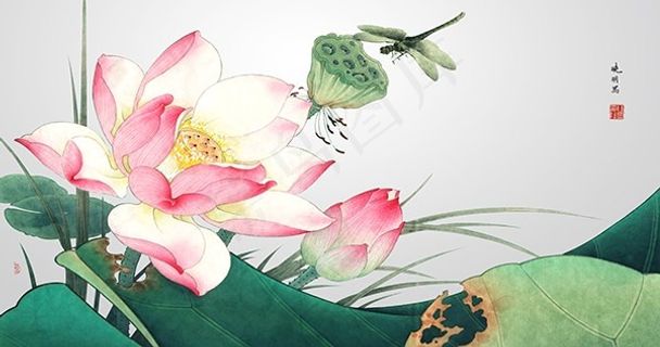工笔荷花风景设计