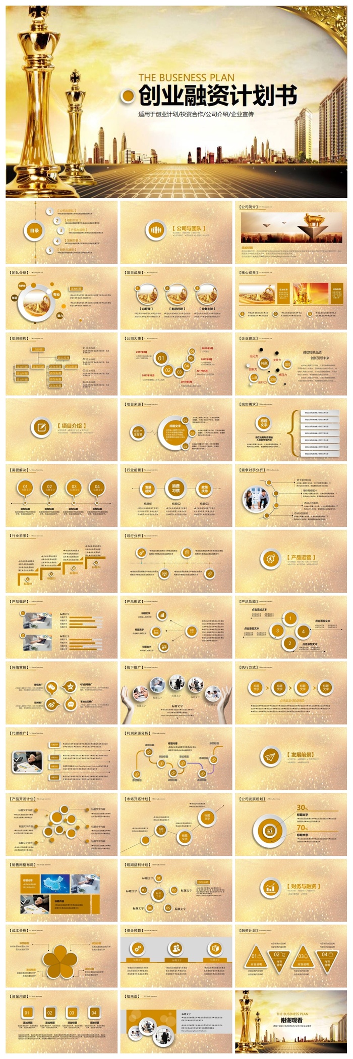 金色创业融资计划书ppt模板