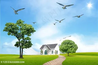 唯美草地公园风景画韩式自然背景