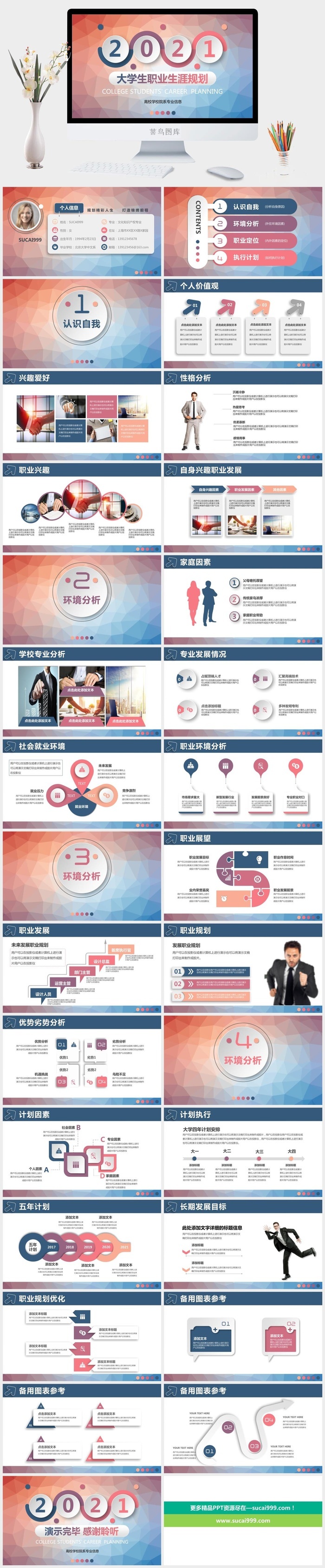 微立体大学生职业规划PPT模板