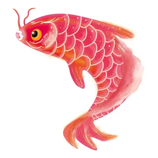 手绘烫金国潮中国风卡通锦鲤鱼金鱼插画装饰元素PSD设计素材