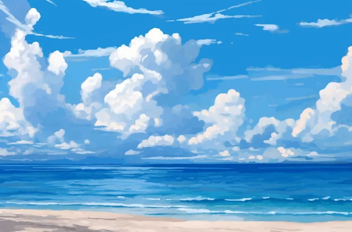 蓝海白云碧海风格极简主义插画背景(4080x2688)