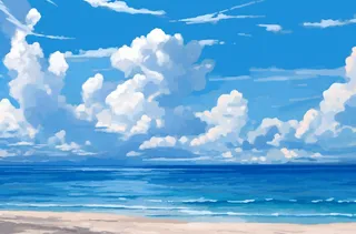 蓝海白云碧海风格极简主义插画背景