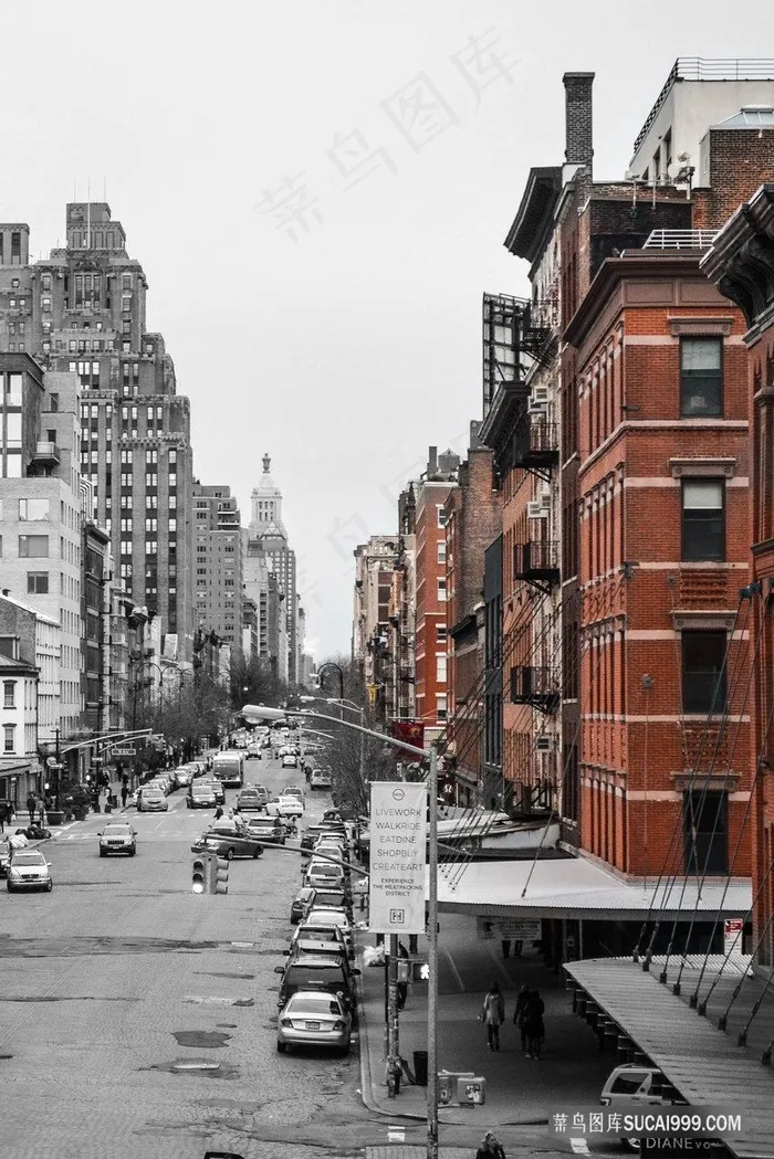 唯美道路高楼风景画插画
