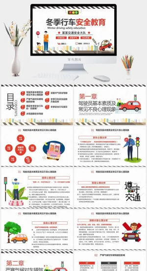 冬天冬季行车安全教育PPT模板预览图