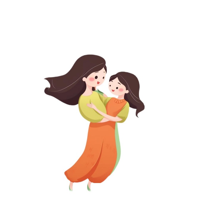 母亲节妈妈抱着孩子亲情插画免抠(1024x1024)
