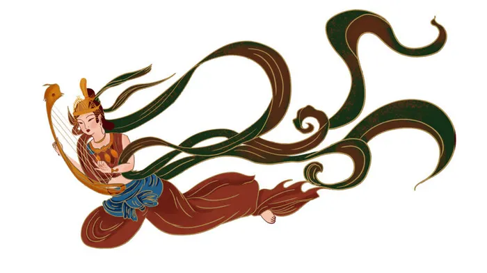 手绘国潮中国风古代敦煌神话飞天仙女美女古装人物插画PSD素材psd模版下载