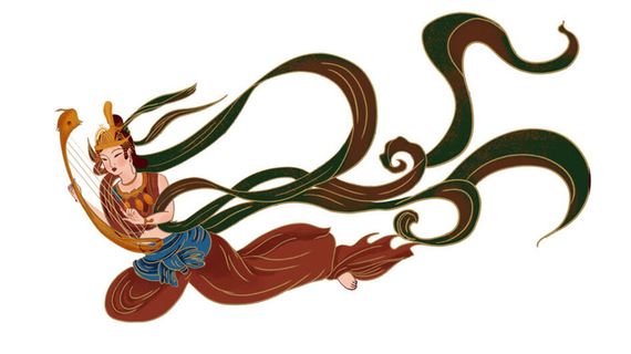 手绘国潮中国风古代敦煌神话飞天仙女美女古装人物插画PSD素材