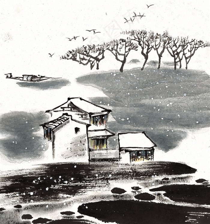 江南水乡之冬艺术绘画jpg素材