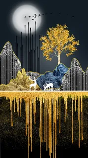 抽象山水金色玄关