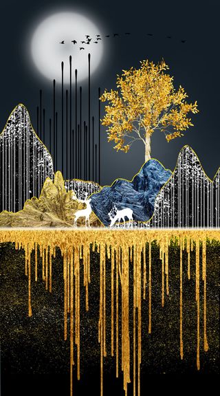 抽象山水金色玄关