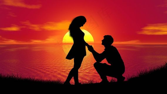情侣浪漫求婚剪影图片 情侣浪漫求婚剪影图片