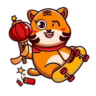 手绘2022虎年新年春节卡通老虎形象IP插画元素AI设计素材图案