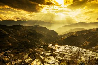 黄昏梯田风景田园风光