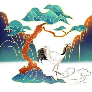 国潮仙鹤插画免扣素材设计素材