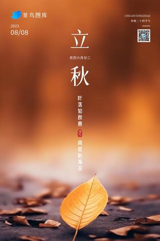 立秋棕黄色叶子大气简约海报