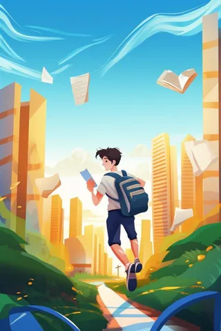 奔跑校园清新花草儿童人物背景