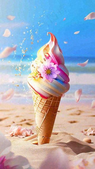 夏天沙滩海边雪糕清爽美食冰淇淋，夏至小暑大暑