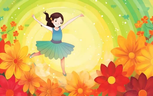 花丛中跳舞的女孩色彩插画背景