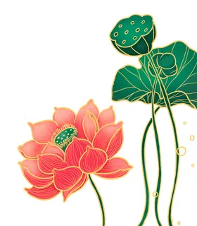 国潮中国风手绘荷花莲花荷叶莲藕植物花卉装饰插画PSD设计素材 国潮中国风手绘荷花莲花荷叶莲藕植物花卉装饰插画PSD设计素材