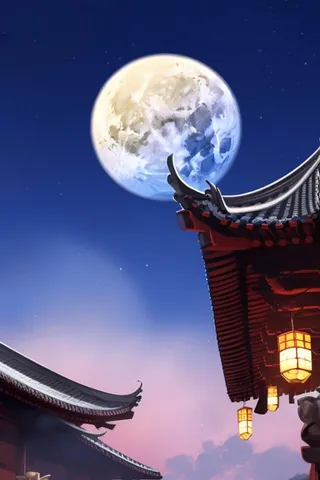 国风建筑满月传统节日海报背景