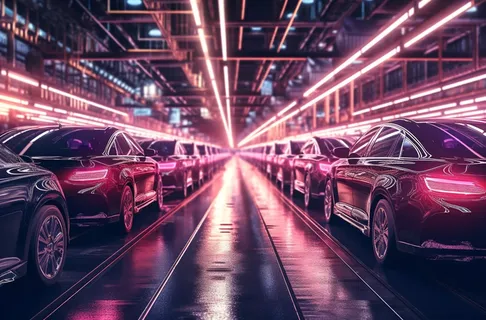 无数的汽车被生产出来汽车工厂生产线摄影图