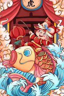 虎年中国风萌虎插画 虎年中国风萌虎插画