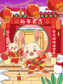 兔年大吉阖家欢乐宣传海报