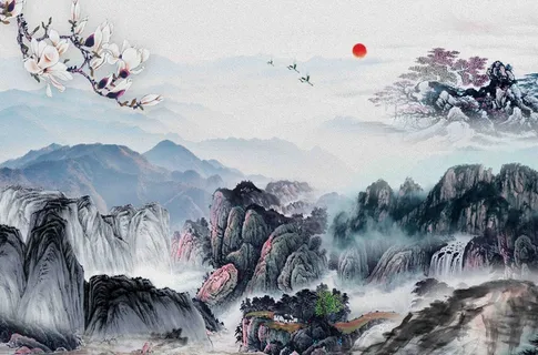 新中式山水背景墙 