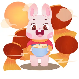 手绘2023兔年新年卡通兔子形象IP插画元素PSD设计素材png图案